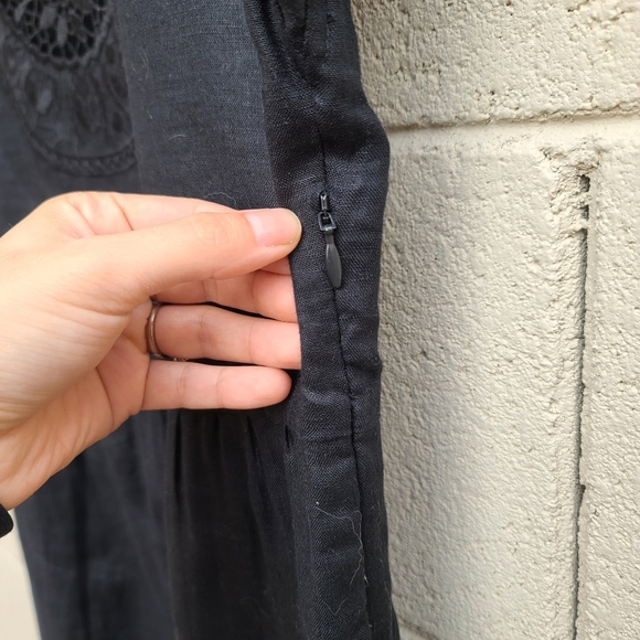 Boden | Fleur Embroidered 100% Linen Crochet Dress in Black Size 2 - Picture 8 of 12